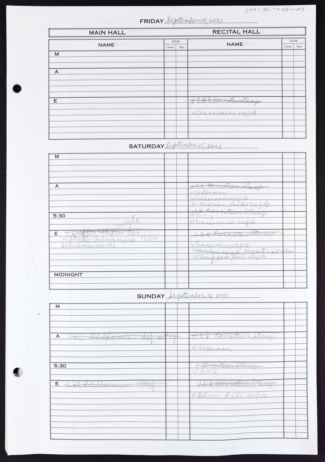 Carnegie Hall Booking Ledger, volume 47, page 7