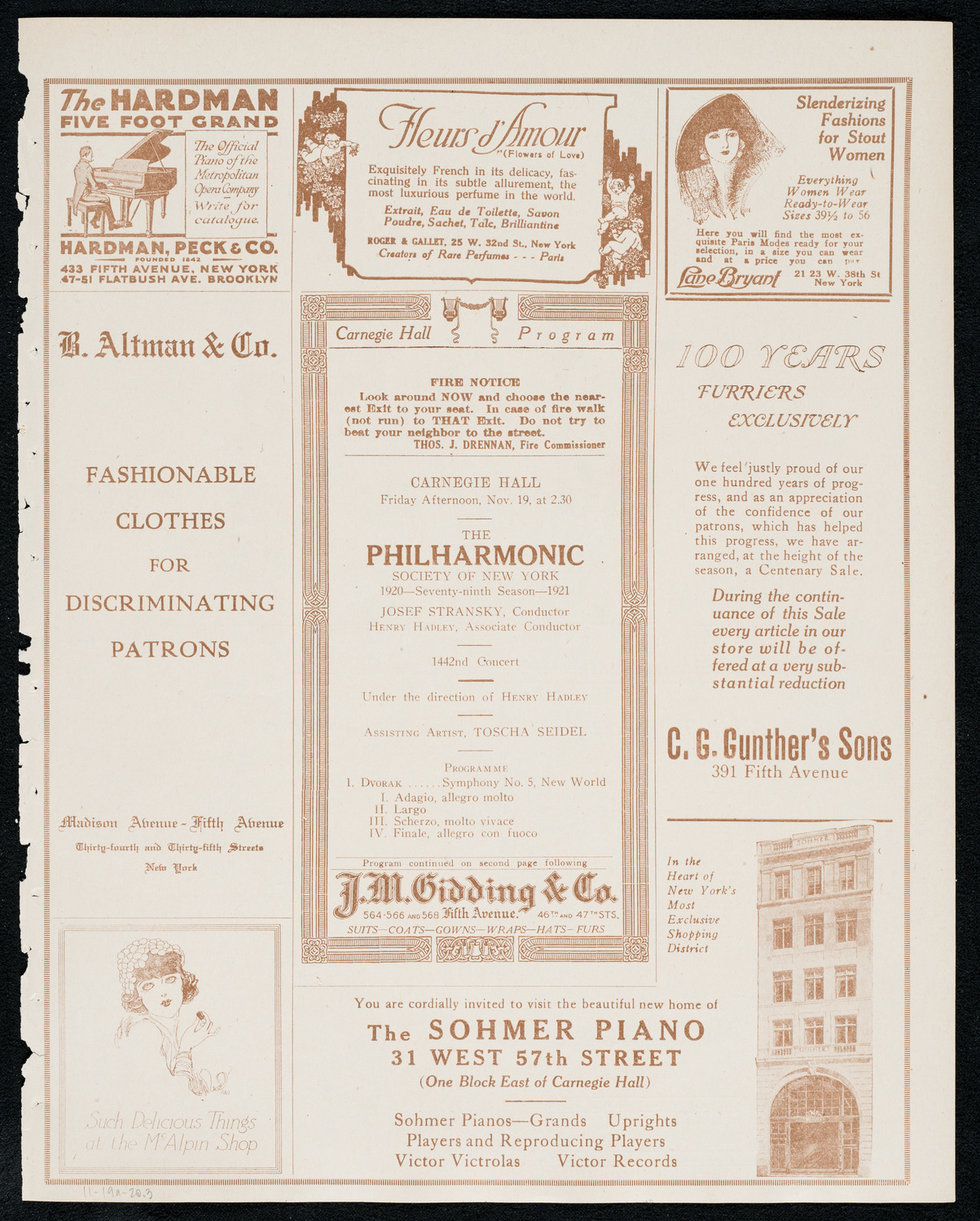 New York Philharmonic, November 19, 1920, program page 5