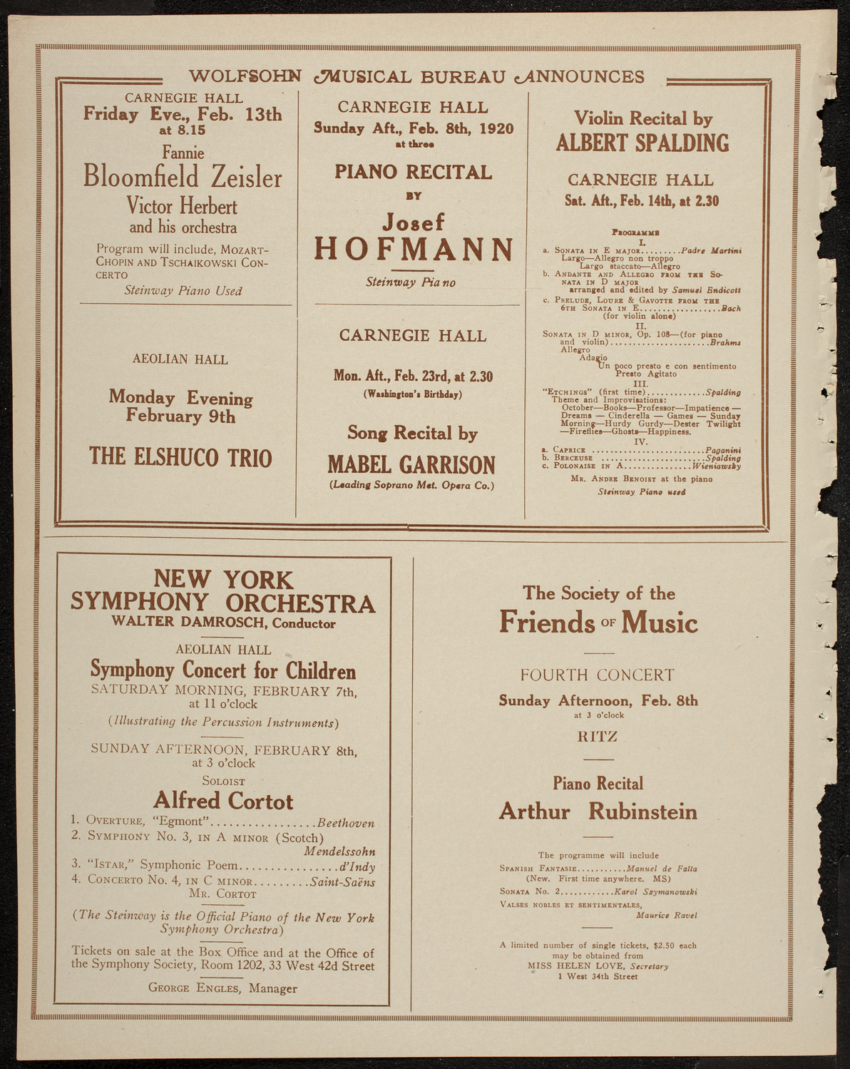 New York Philharmonic, February 6, 1920, program page 8