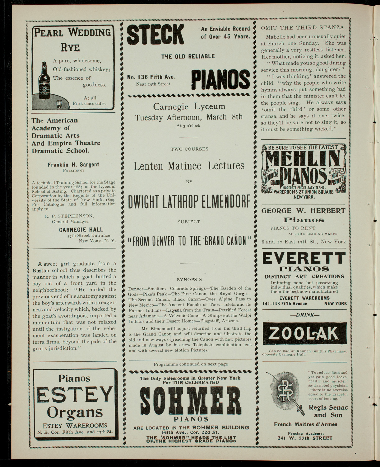 Elmendorf Lecture, March 8, 1904, program page 2