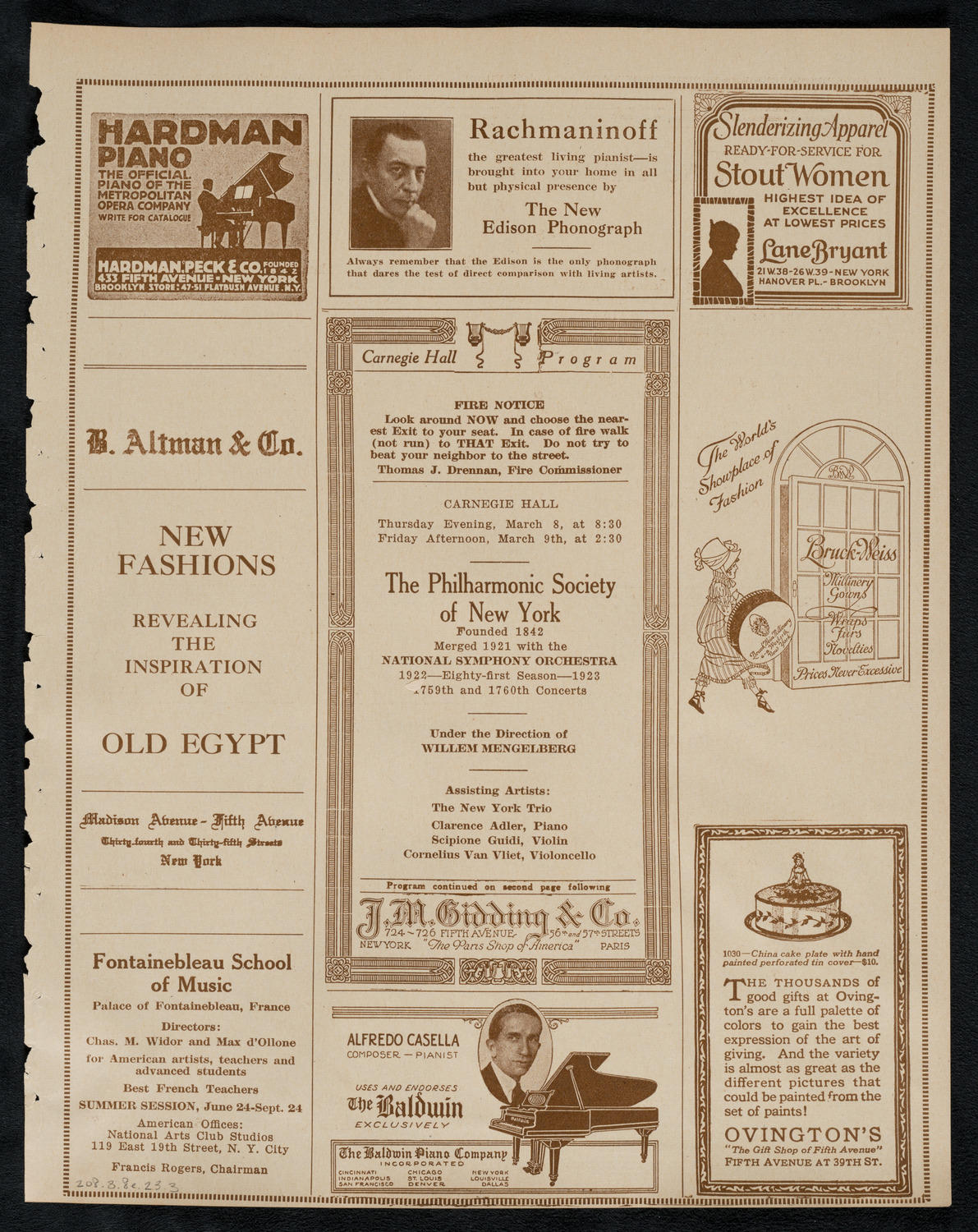 New York Philharmonic, March 8, 1923, program page 5