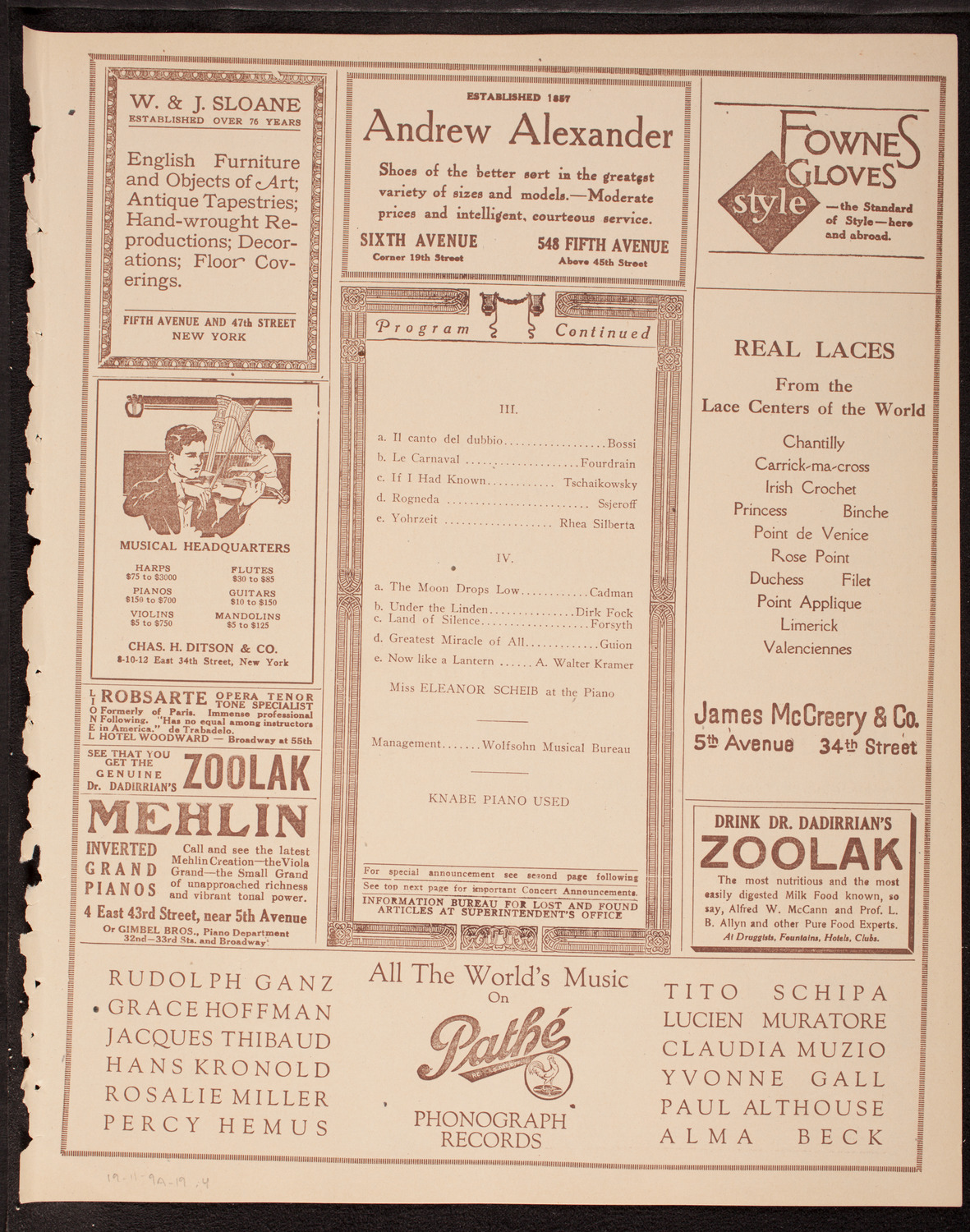 Sophie Braslau, Contralto, November 9, 1919, program page 7