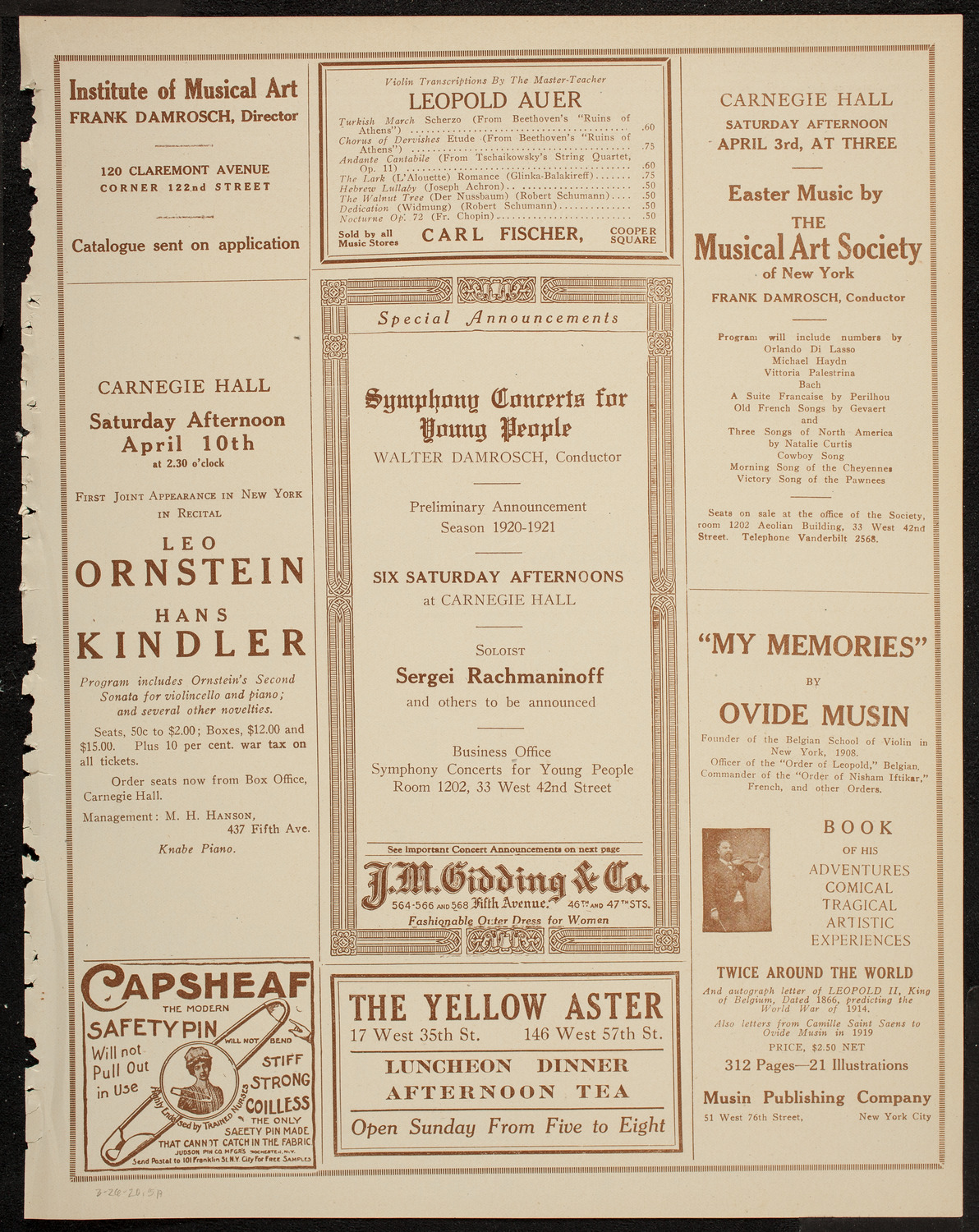 New York Philharmonic, March 26, 1920, program page 9