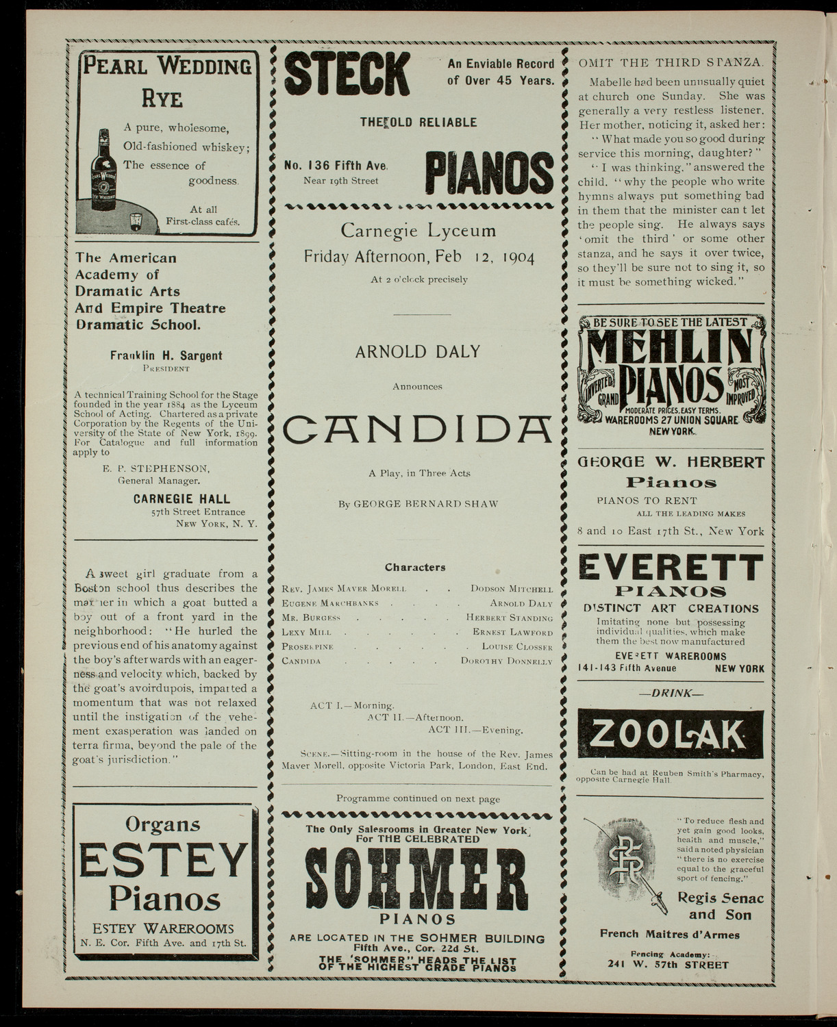 Amateur Comedy Club, February 12, 1904, program page 2
