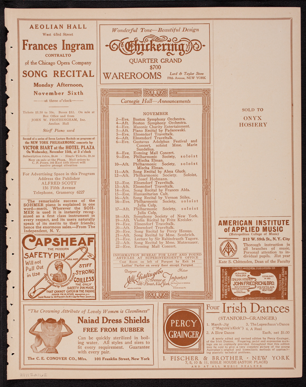 Ethel Leginska, Piano, November 2, 1916, program page 3