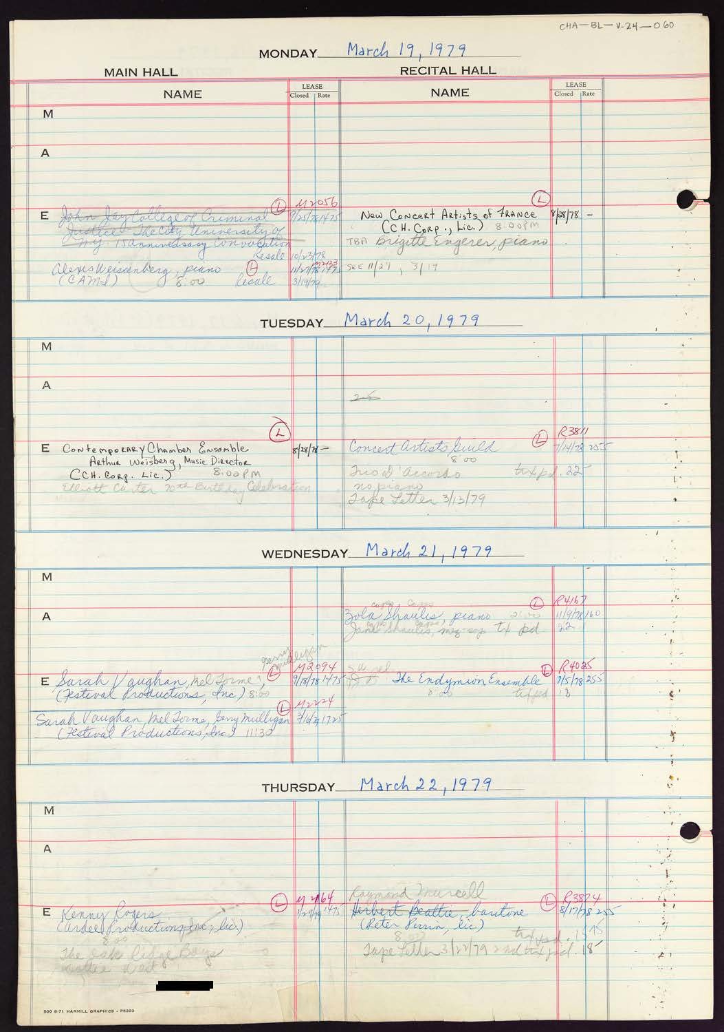 Carnegie Hall Booking Ledger, volume 24, page 60