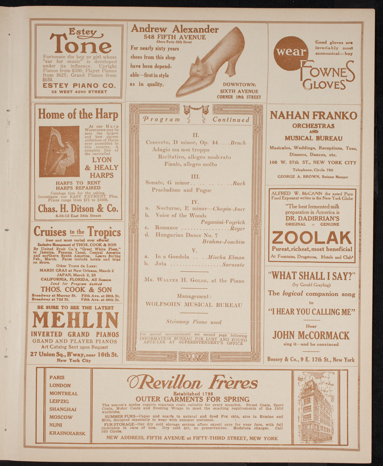 Mischa Elman, Violin, April 8, 1916, program page 7