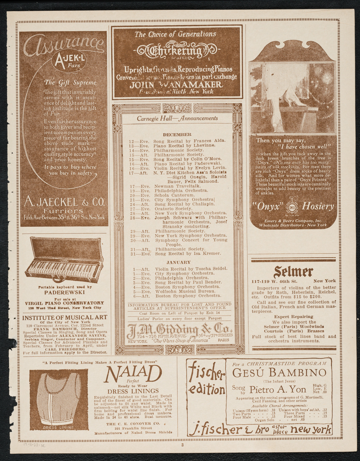 City Symphony Orchestra, December 11, 1922, program page 3