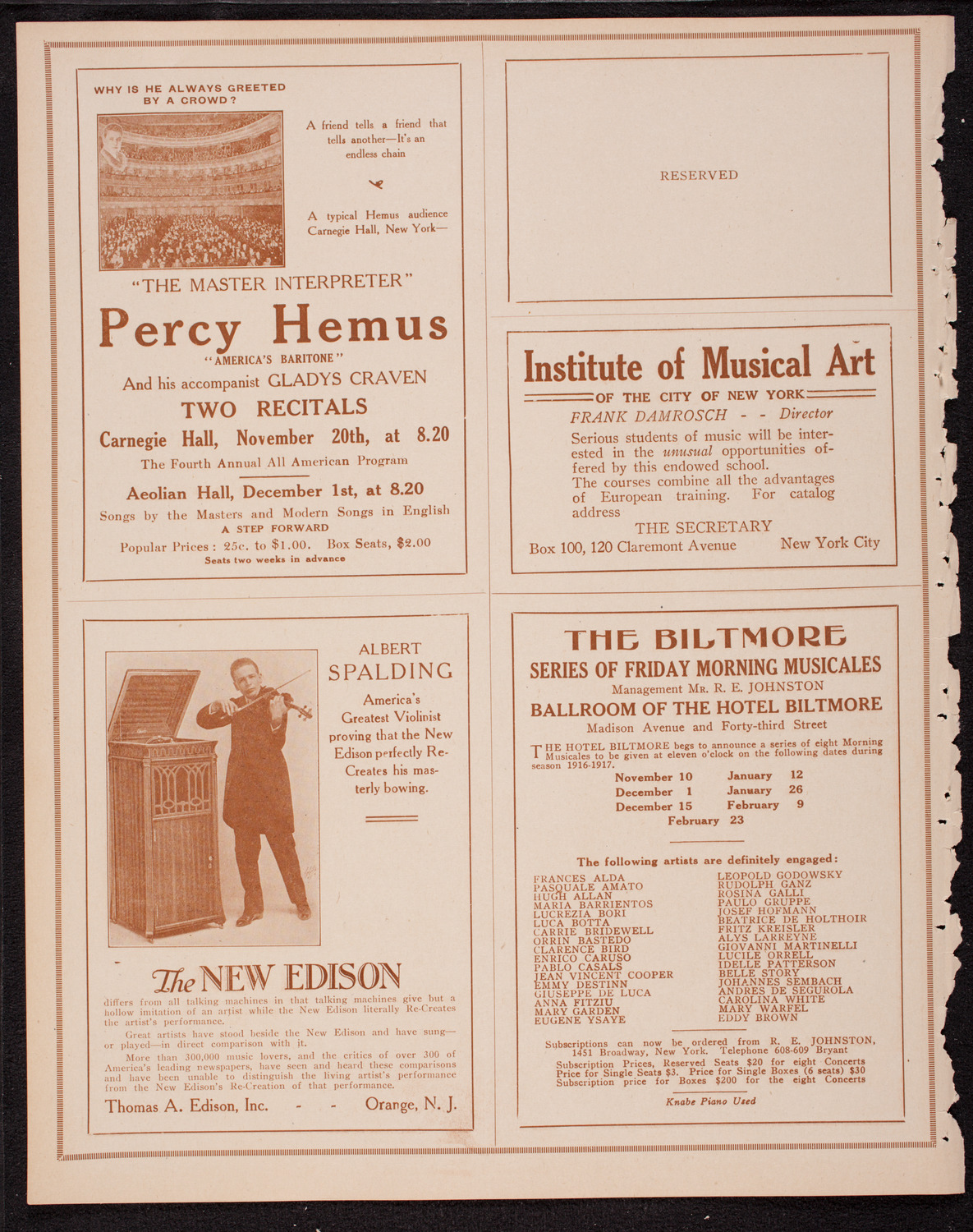 New York Philharmonic, November 12, 1916, program page 2