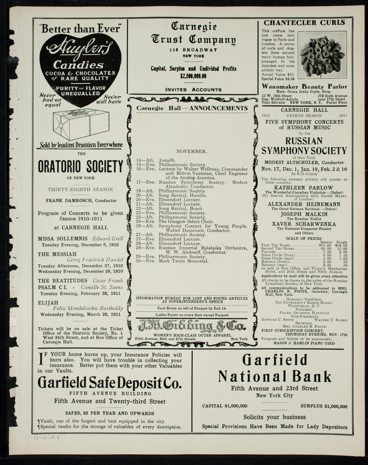 Elmendorf Lecture: London, November 14, 1910, program page 3