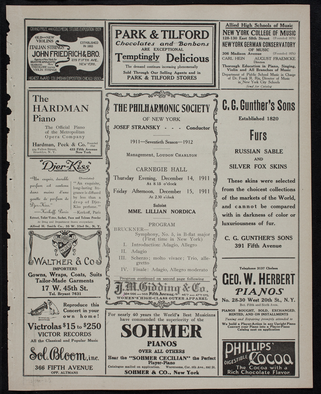 New York Philharmonic, December 14, 1911, program page 5