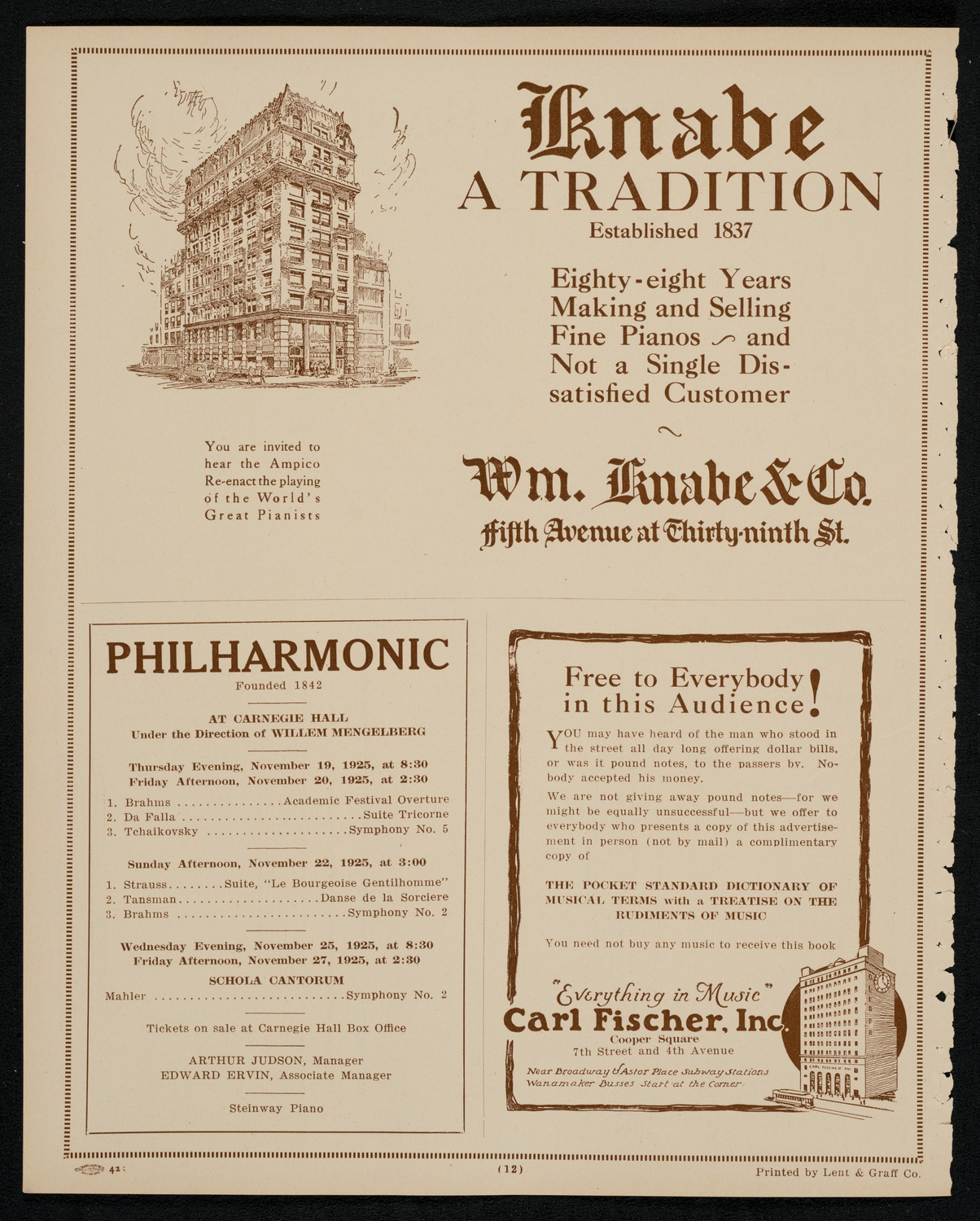 Percy Grainger, Piano, November 16, 1925, program page 12