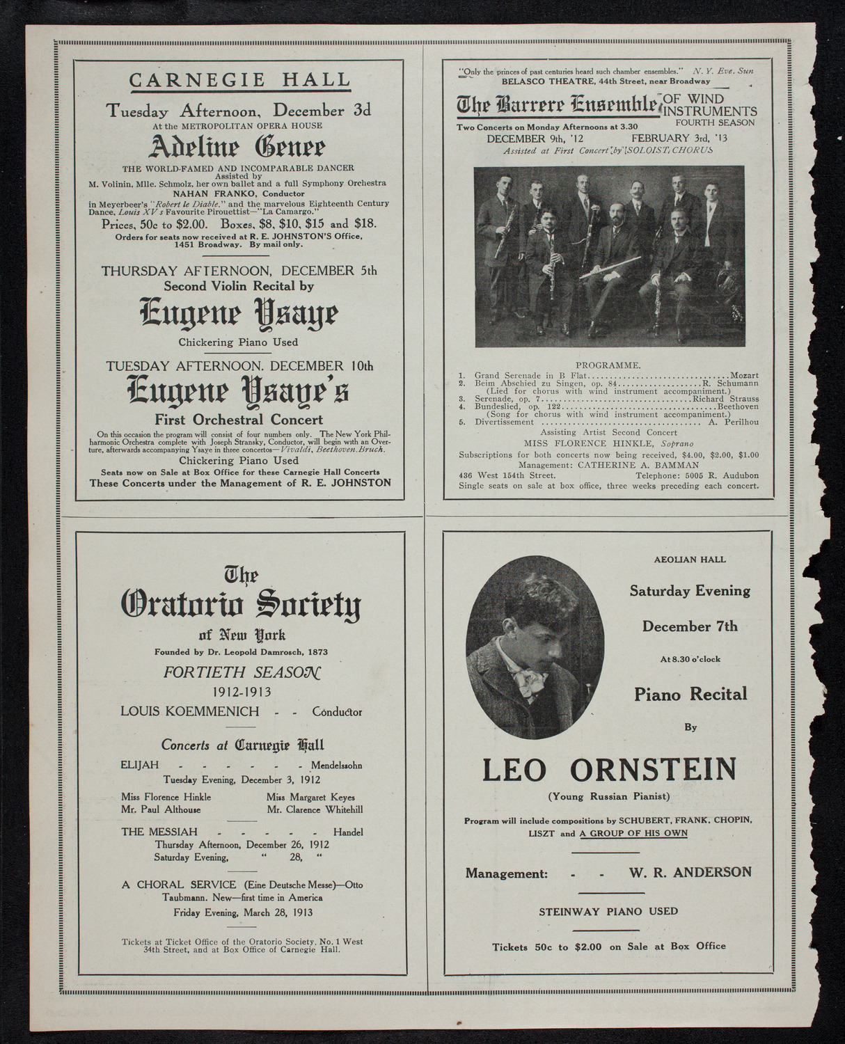 New York Philharmonic, December 1, 1912, program page 10
