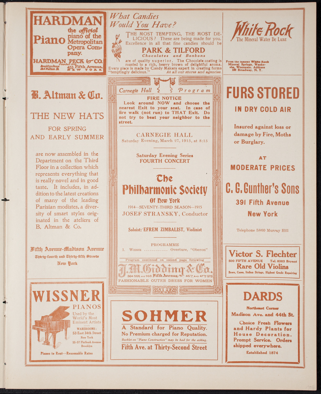 New York Philharmonic, March 27, 1915, program page 5