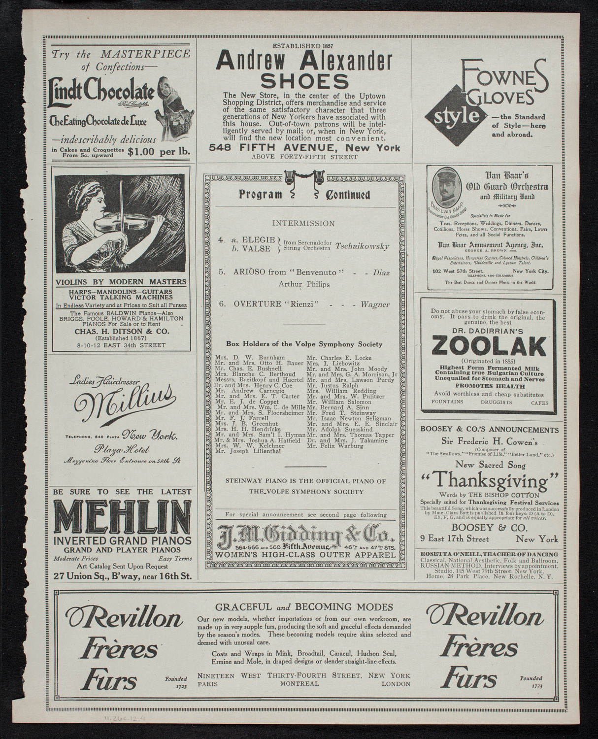 Volpe Symphony Society of New York, November 26, 1912, program page 7