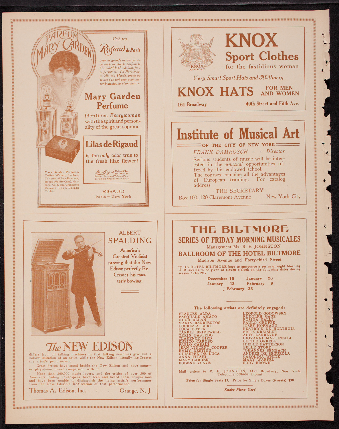 New York Philharmonic, December 7, 1916, program page 2