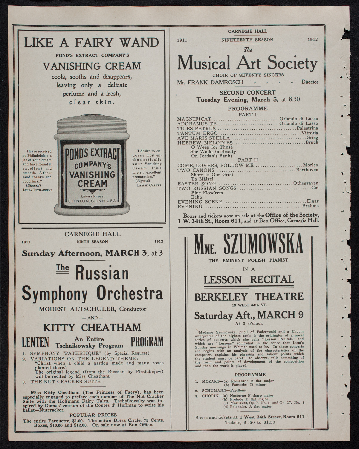 New York Philharmonic, March 1, 1912, program page 8