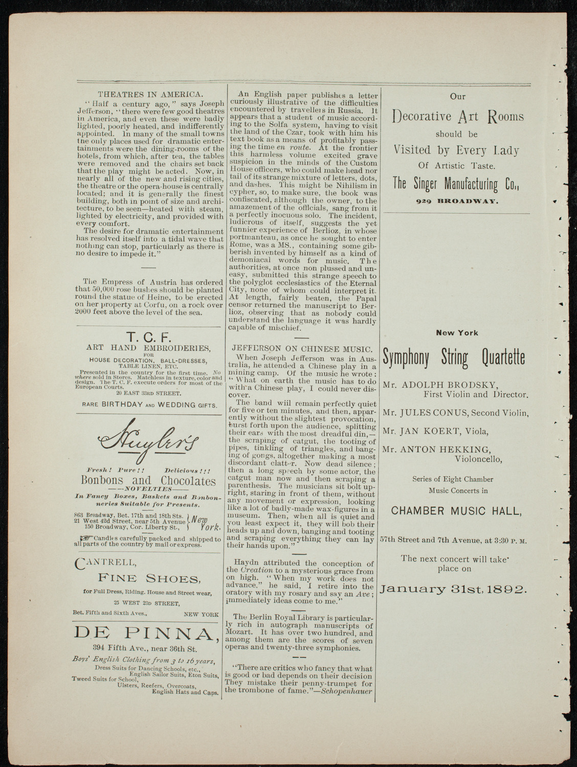 Benefit: German Hospital and Dispensary, January 21, 1892, program page 4