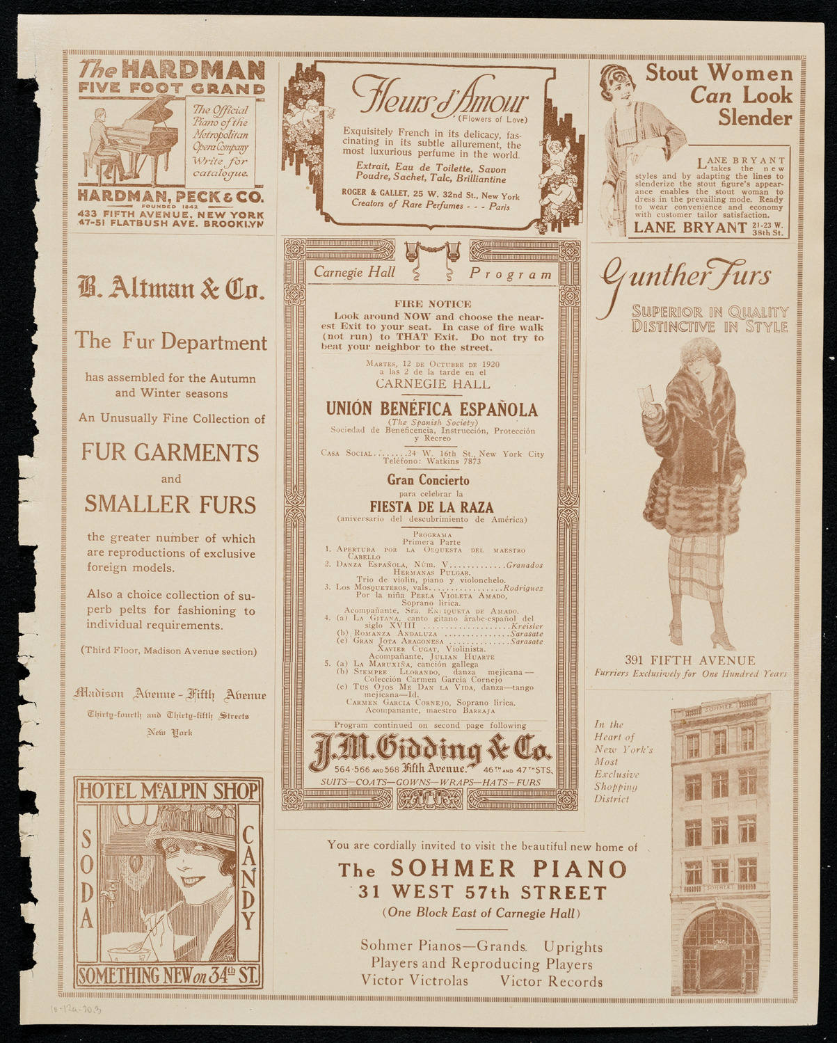 Unión Benéfica Española (The Spanish Society), October 12, 1920, program page 5