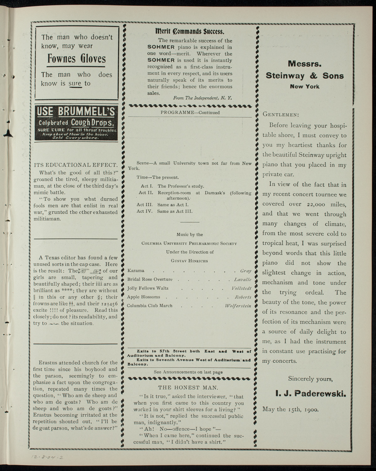 Columbia Sophomore Dramatic Association, December 8, 1904, program page 3