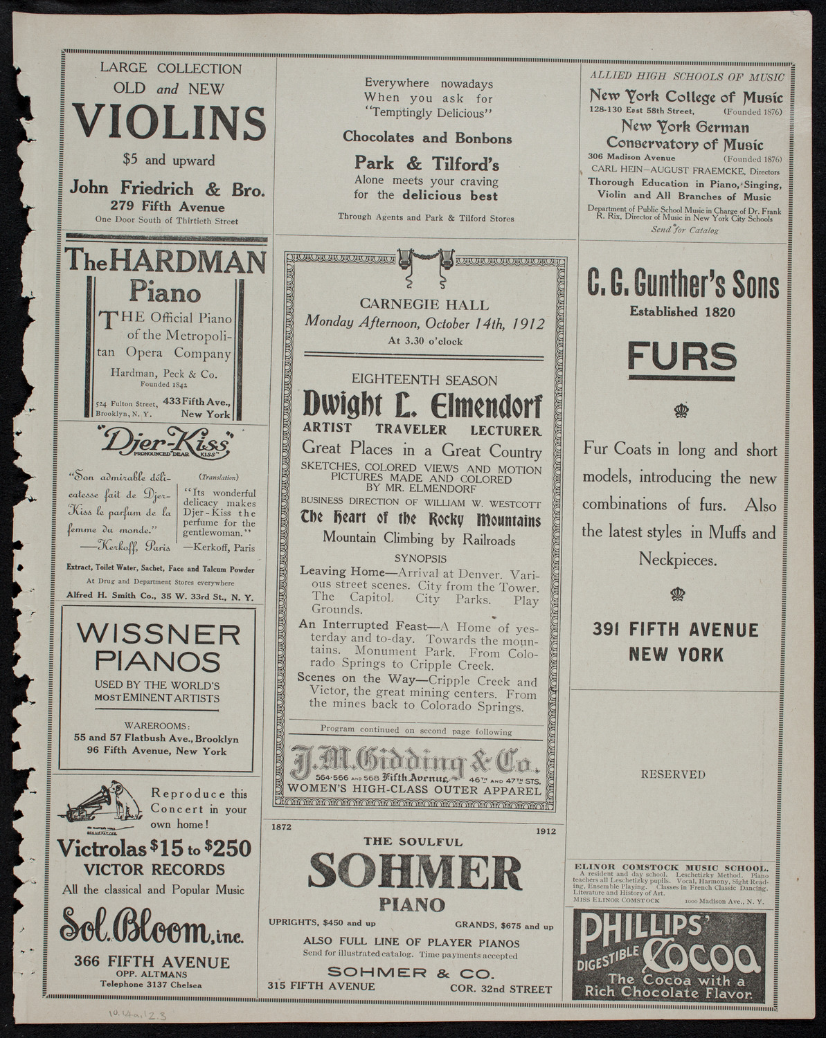 Elmendorf Lecture: The Heart of the Rocky Mountains, October 14, 1912, program page 5