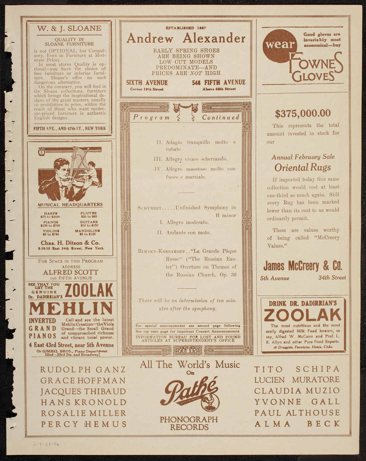 Boston Symphony Orchestra, February 7, 1920, program page 7