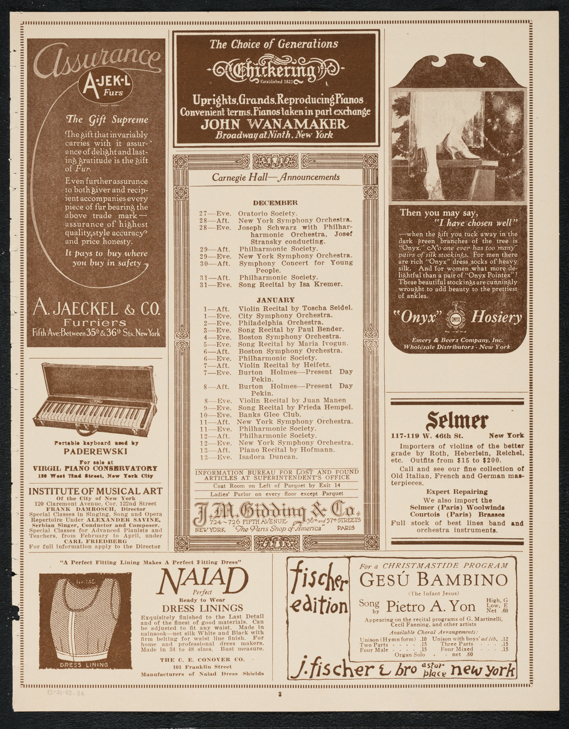 City Symphony Orchestra, December 21, 1922, program page 3