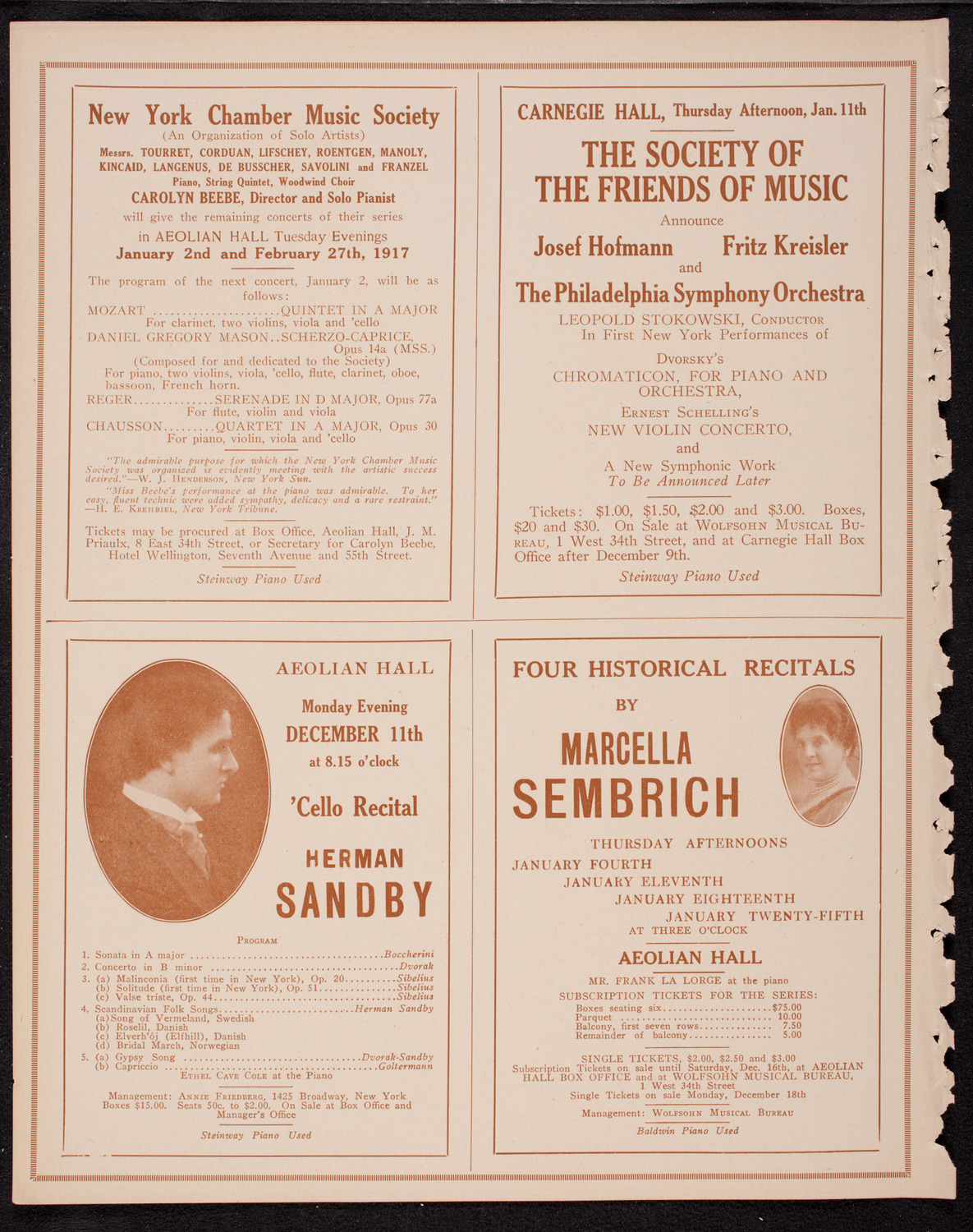 Fritz Kreisler, Violin, assisted by Carl Friedberg, Piano, December 10, 1916, program page 10