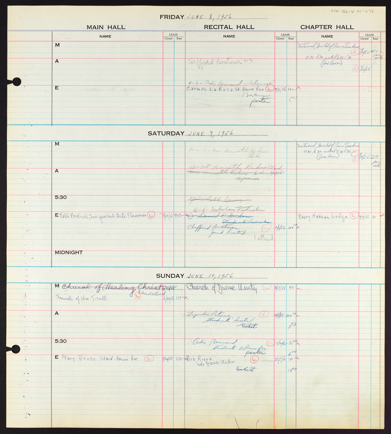 Carnegie Hall Booking Ledger, volume 1, page 75