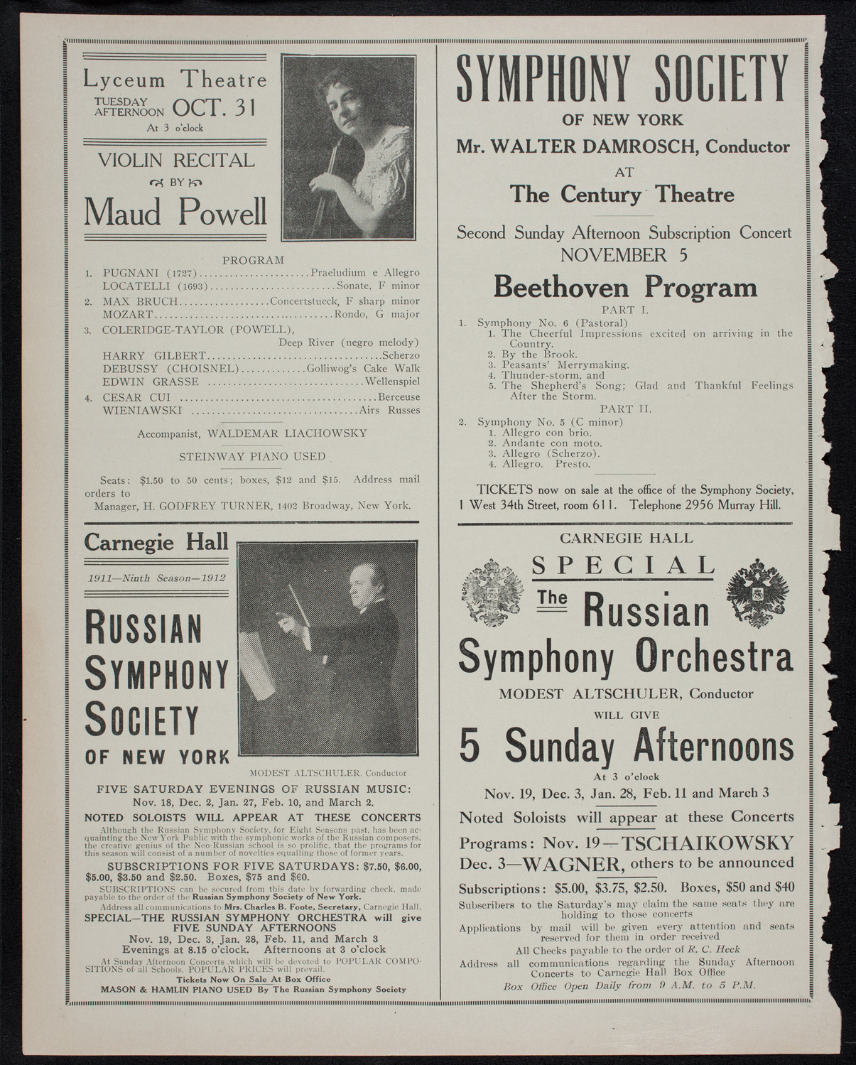 Allied High Schools of Music Faculty Concert, October 29, 1911, program page 10