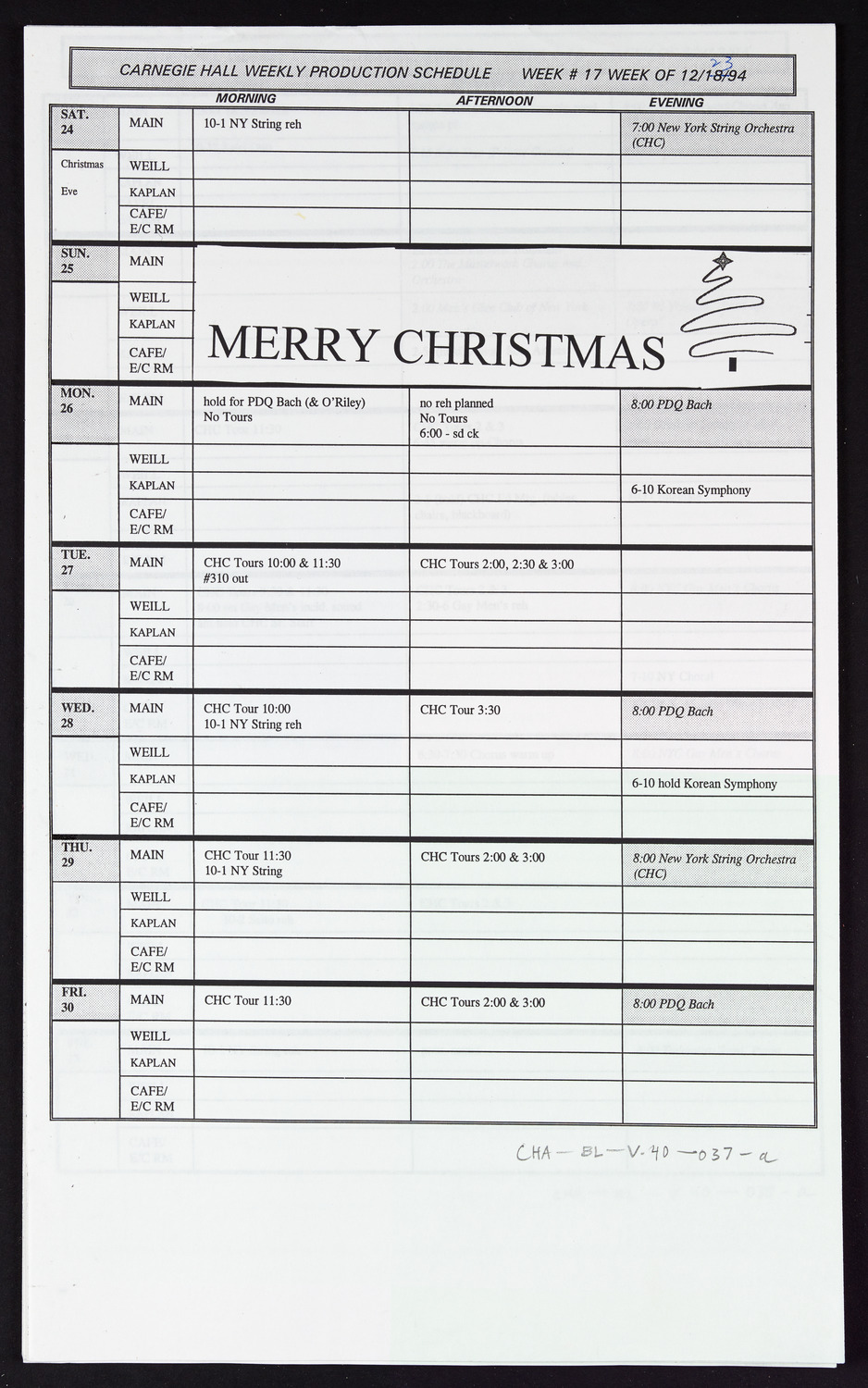 Carnegie Hall Booking Ledger, volume 40, page 37a