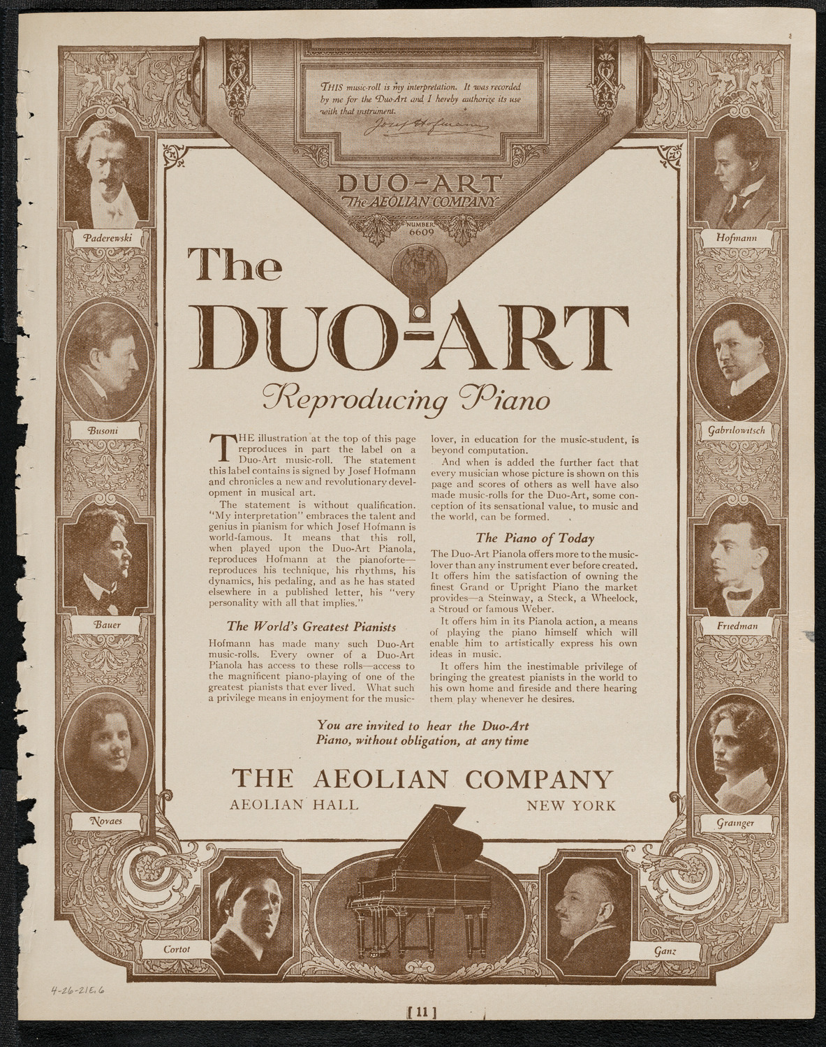 National Symphony Orchestra, April 26, 1921, program page 11