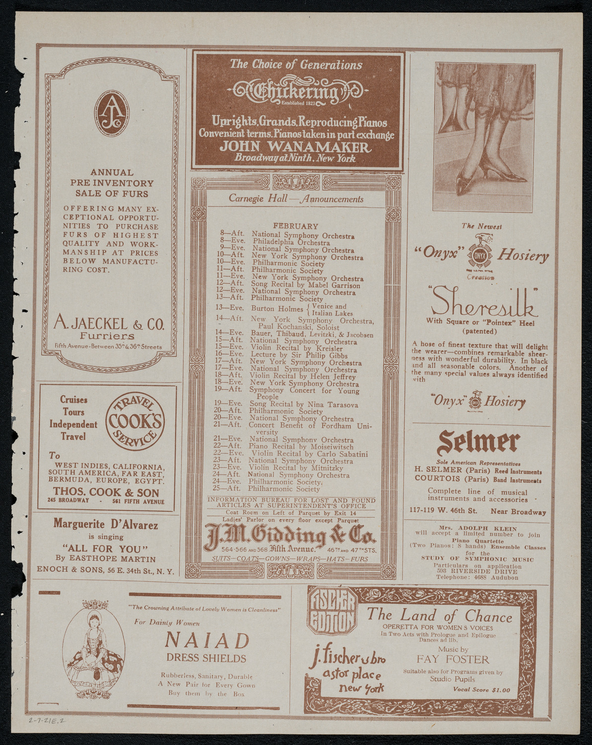 National Symphony Orchestra, February 7, 1921, program page 3