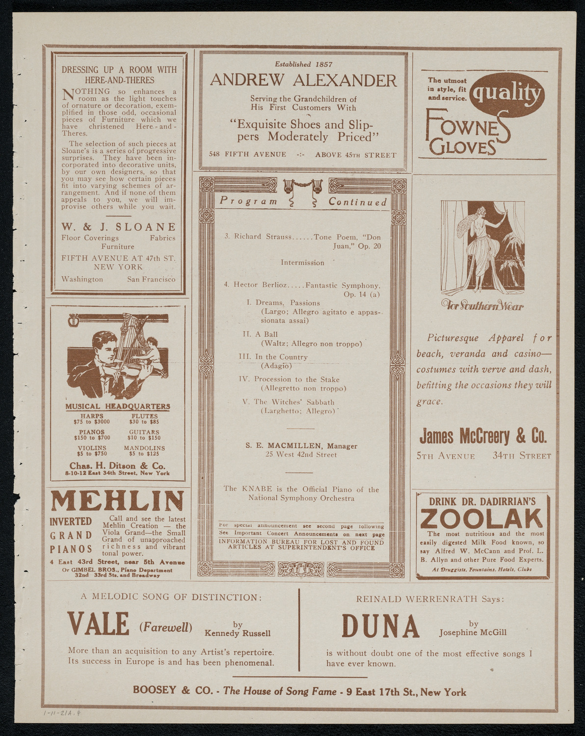 National Symphony Orchestra, January 11, 1921, program page 7