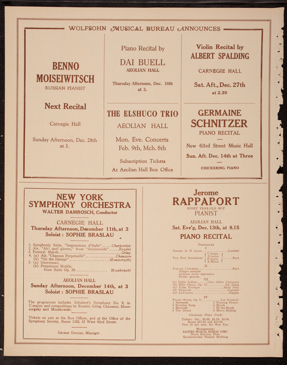 New Symphony Orchestra, December 10, 1919, program page 8