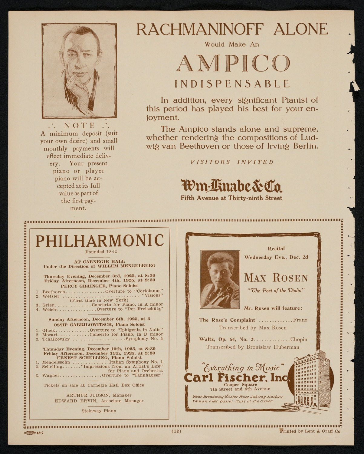 Max Rosen, Violin, December 2, 1925, program page 12