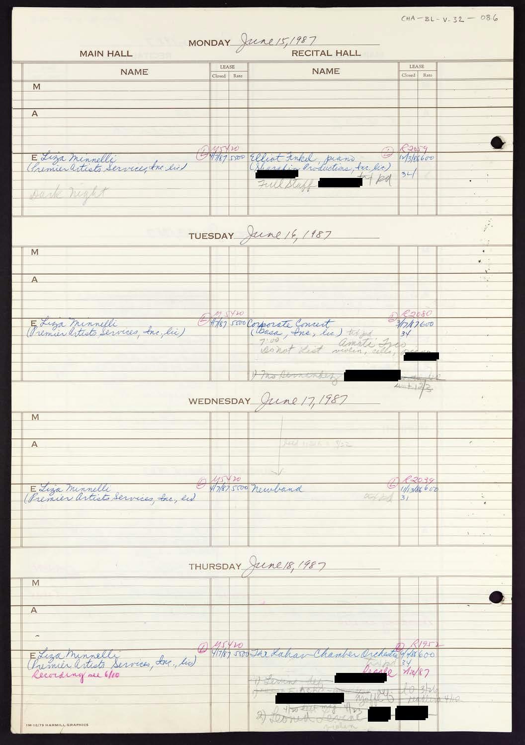 Carnegie Hall Booking Ledger, volume 32, page 86