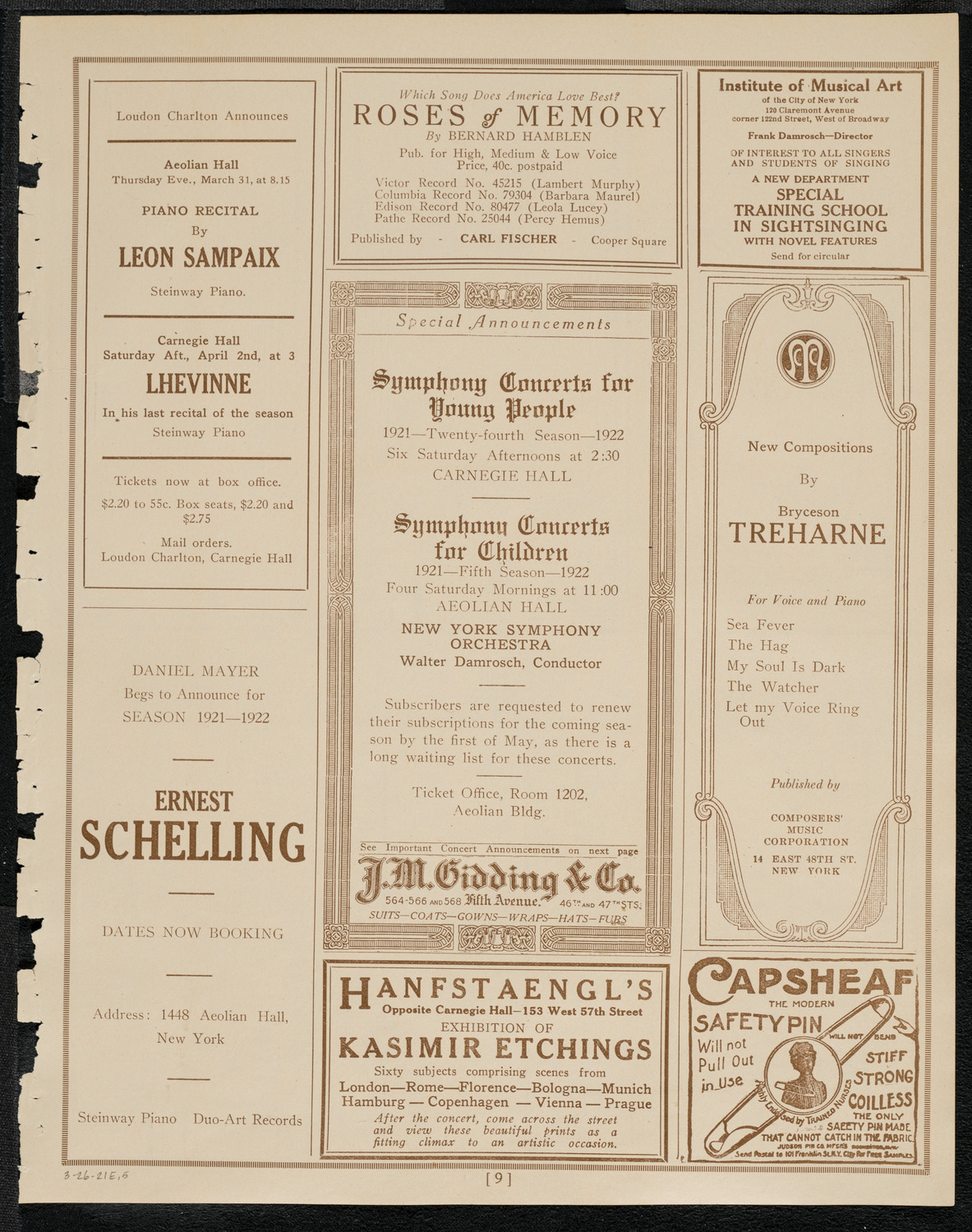 Cantor Sirota with Choir, March 26, 1921, program page 9