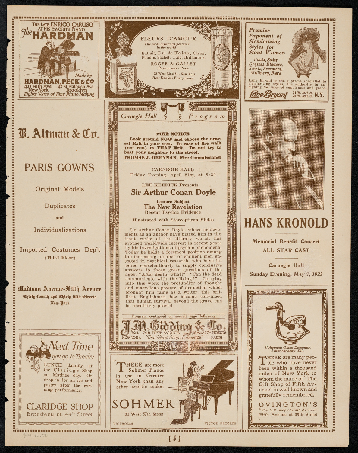 Sir Arthur Conan Doyle, April 21, 1922, program page 5