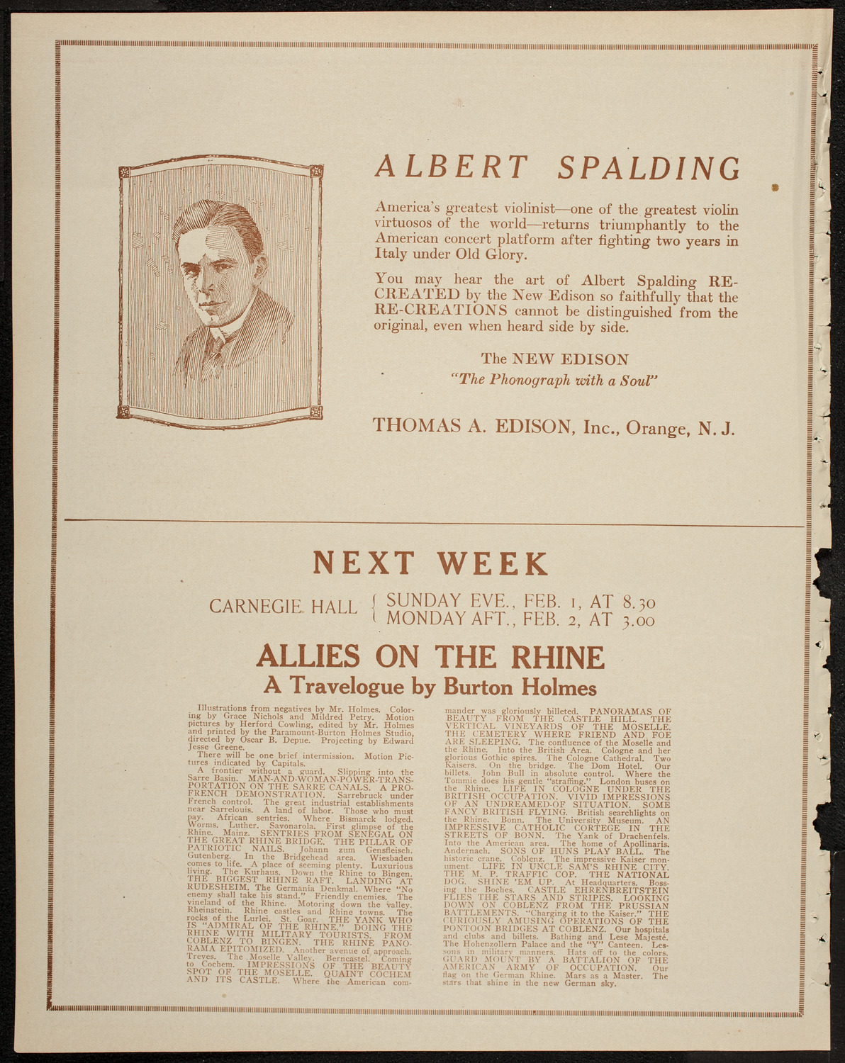 Burton Holmes Travelogue: Alsace-Lorraine, January 25, 1920, program page 2