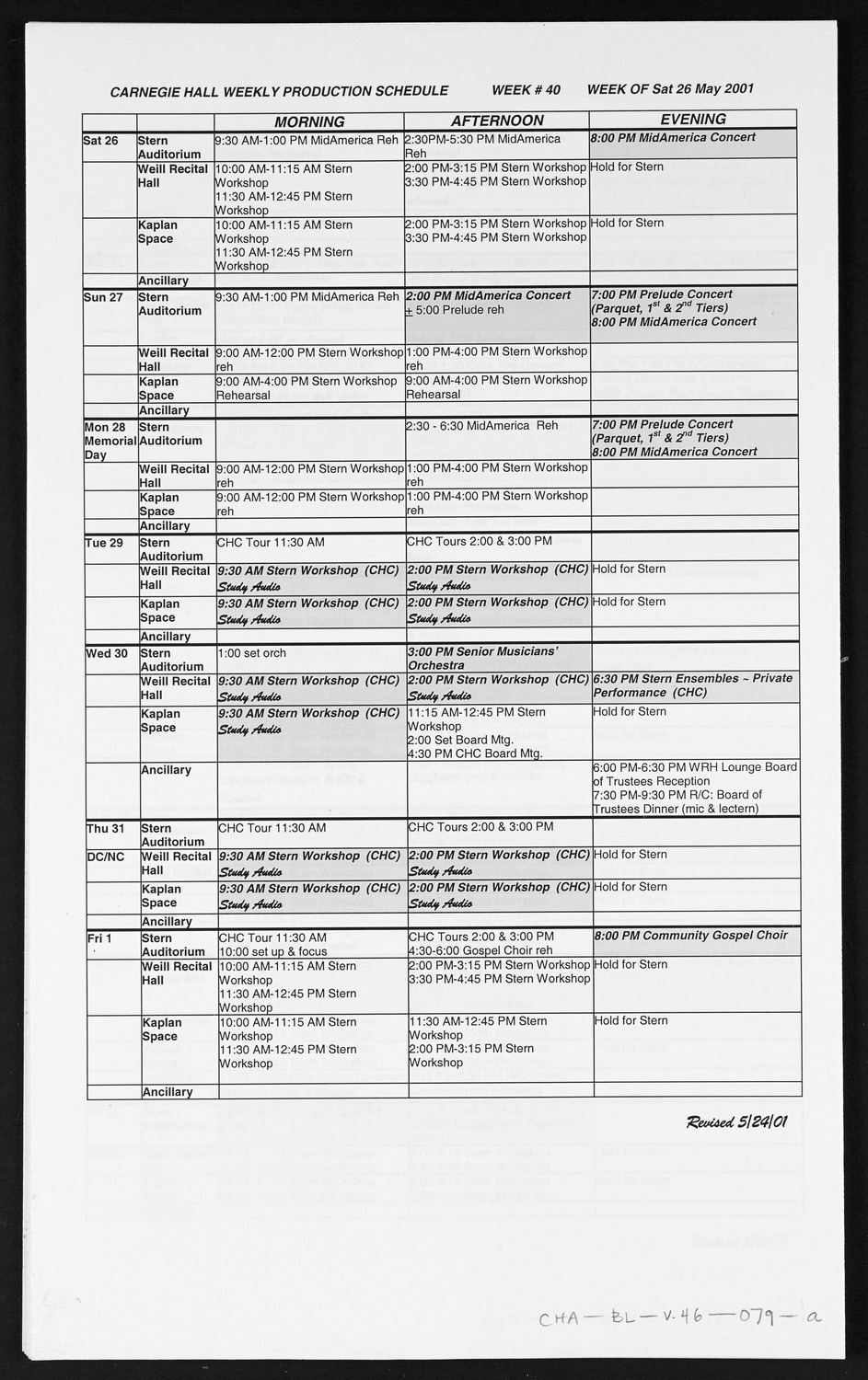 Carnegie Hall Booking Ledger, volume 46, page 79a