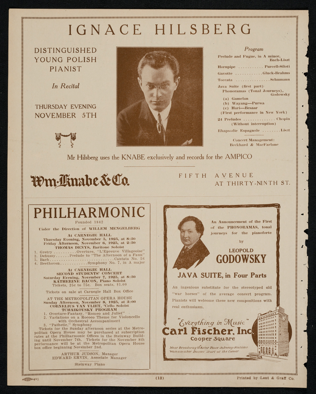 John Powell, Piano, November 1, 1925, program page 12