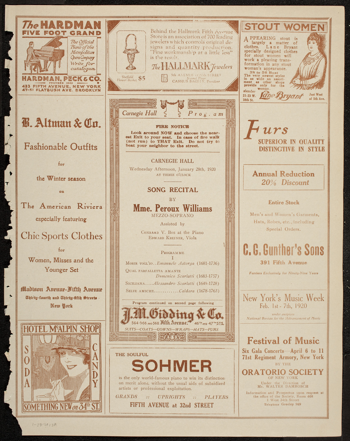 Alice Peroux Williams, Mezzo-Soprano, January 28, 1920, program page 5