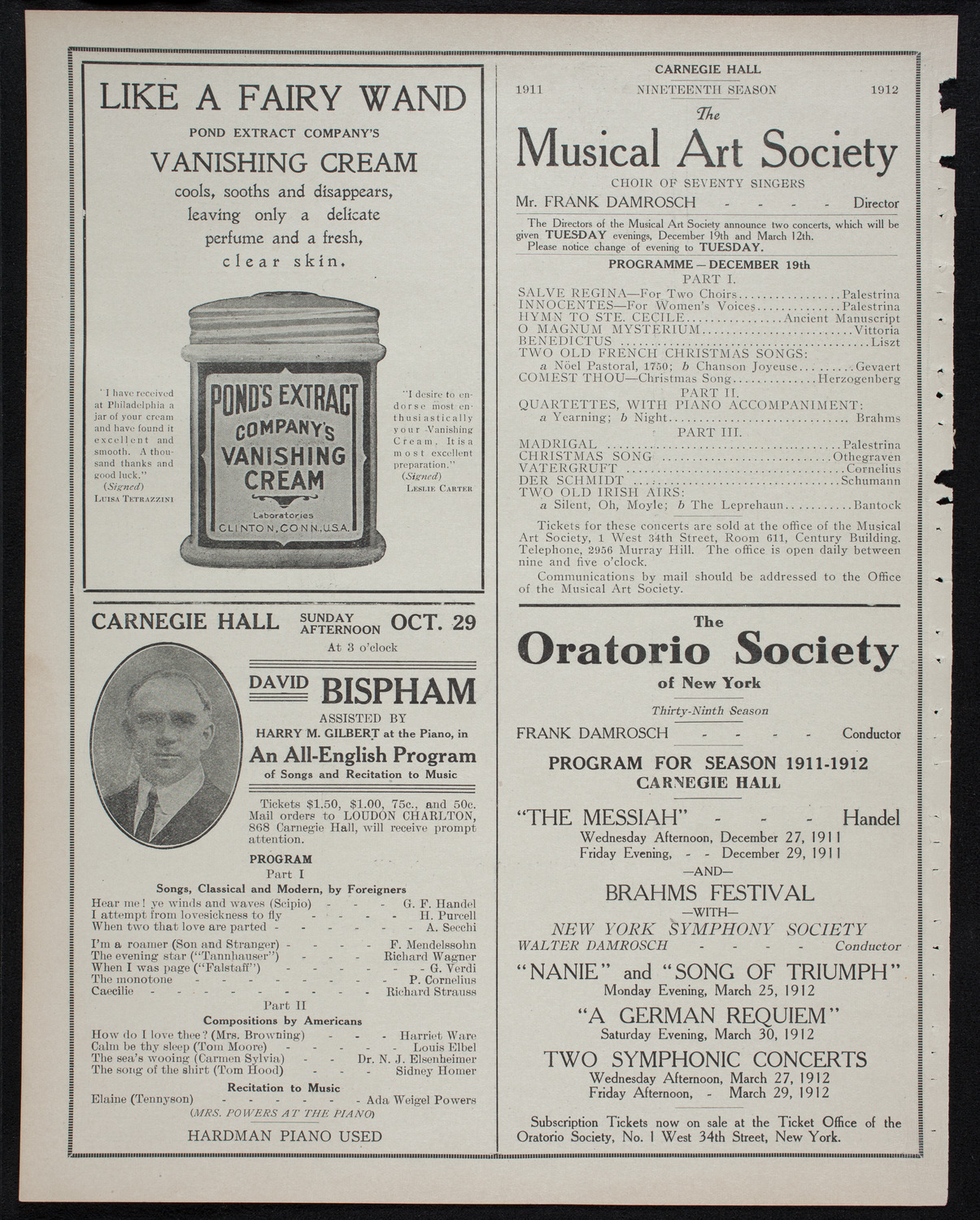 Vladimir de Pachmann, Piano, October 20, 1911, program page 8