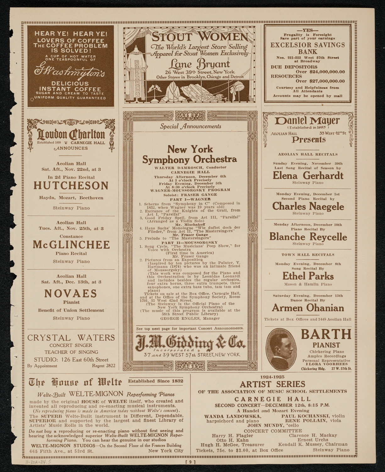 New York Symphony Orchestra, November 20, 1924, program page 9