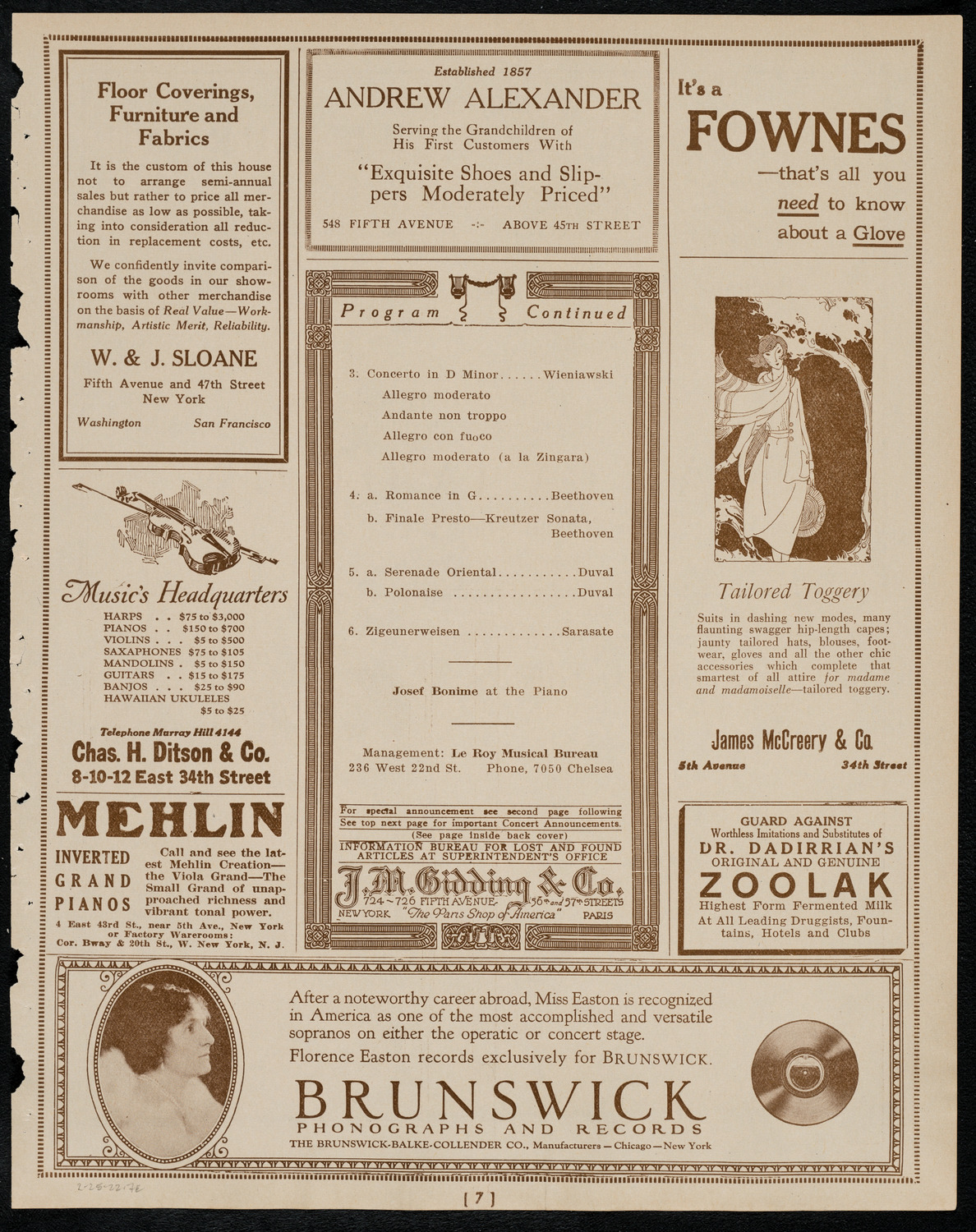 Henri Duval, Violin, February 25, 1922, program page 7