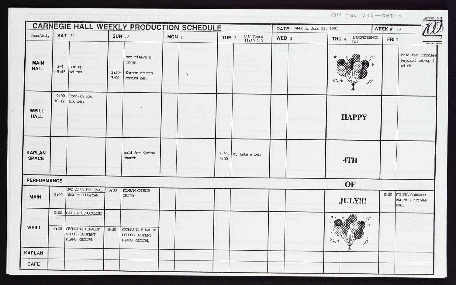 Carnegie Hall Booking Ledger, volume 36, page 89a