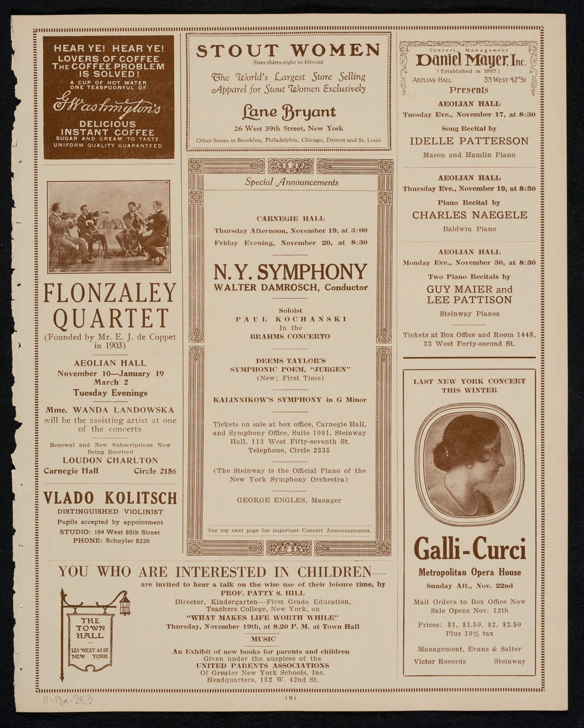 New York Philharmonic, November 13, 1925, program page 9