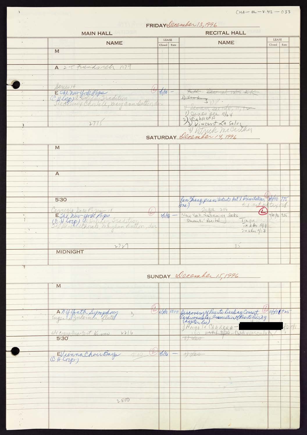 Carnegie Hall Booking Ledger, volume 42, page 33