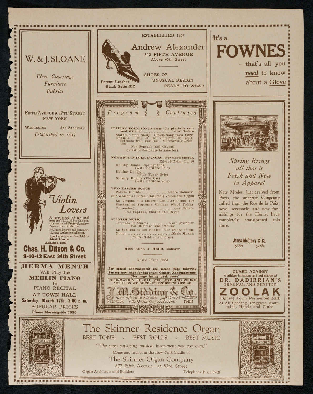 Schola Cantorum of New York, March 14, 1923, program page 7